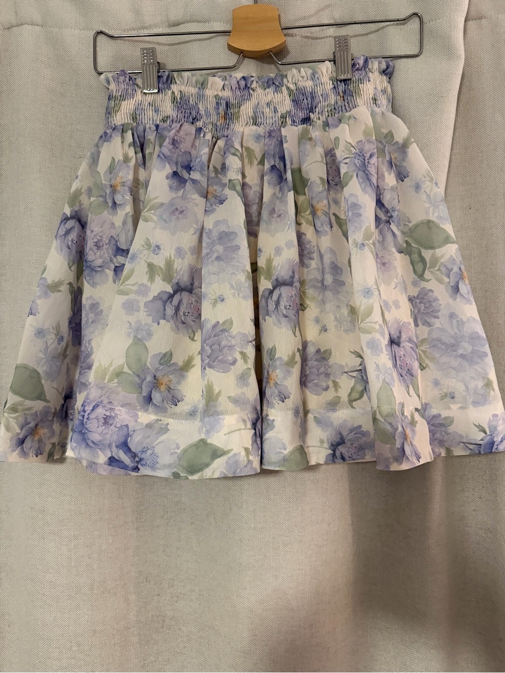 Floral Smocked-Waist Circle Skirt in Lavender and Cream